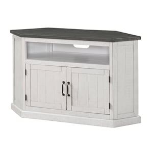 Bowery Hill Solid Wood White TV Stand Corner Lightning Fast Assembly 50&quot Unassembled