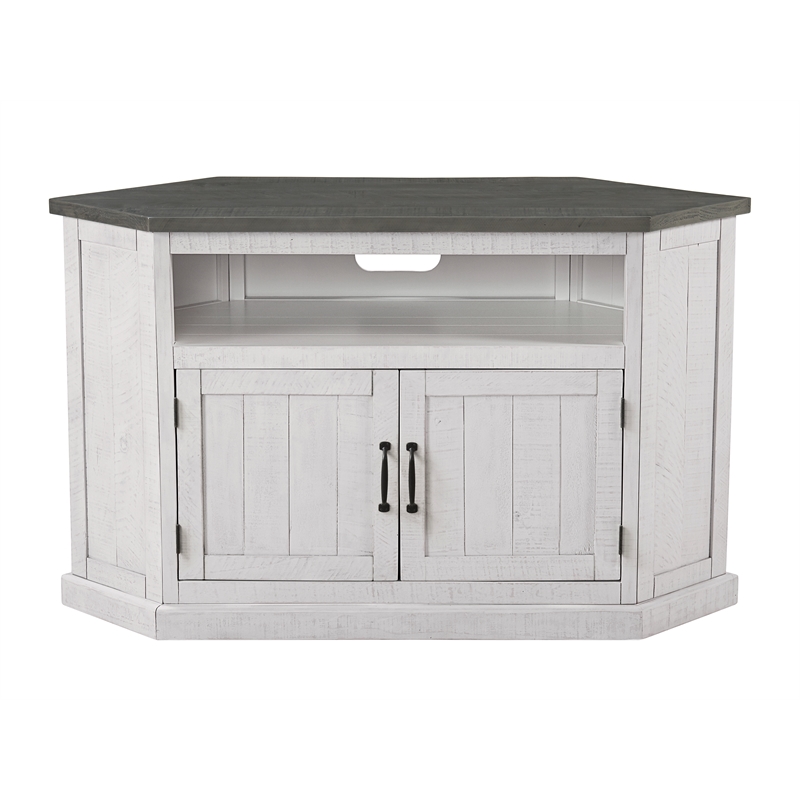 Bowery Hill Solid Wood White TV Stand Corner Lightning Fast Assembly 50