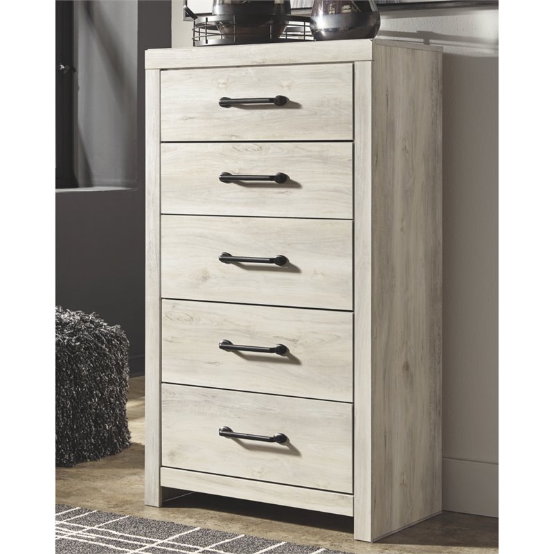 Bowery Hill Modern 5-Drawer Engineered Wood Chest in Wispy Whitewash