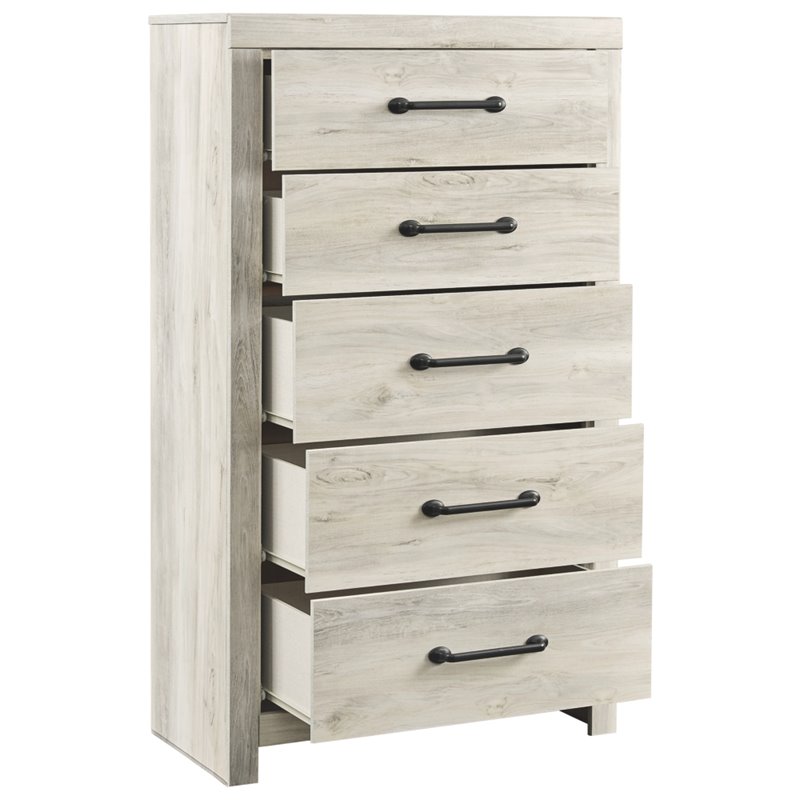 Bowery Hill Modern 5-Drawer Engineered Wood Chest in Wispy Whitewash