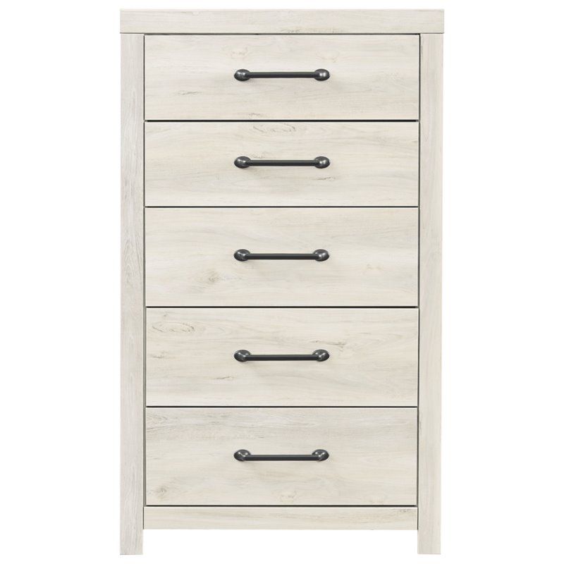 Bowery Hill Modern 5-Drawer Engineered Wood Chest in Wispy Whitewash