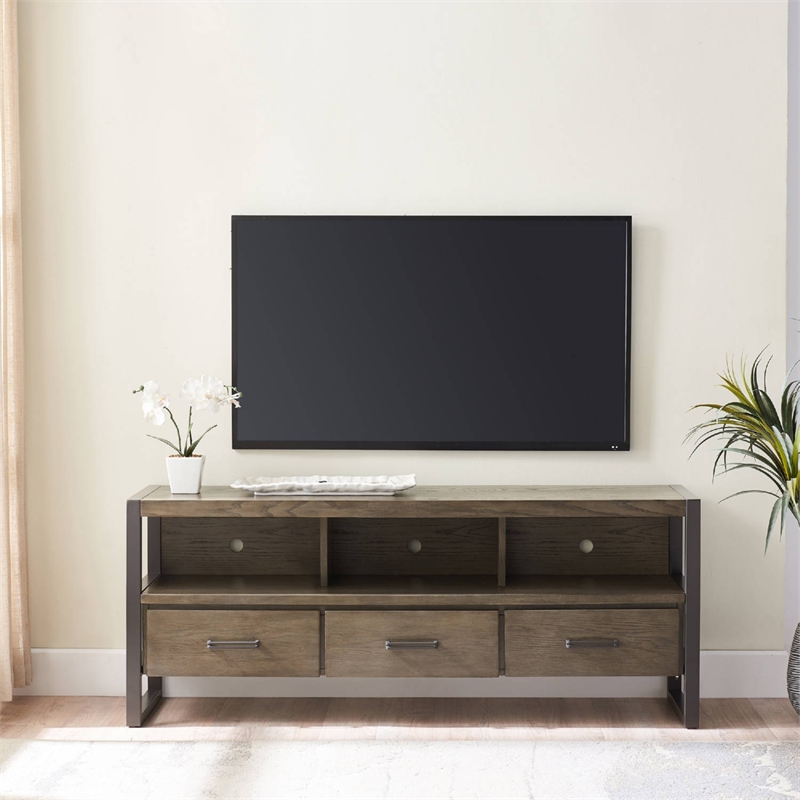 Bowery Hill Steel and Wood Smoke and Gunmetal Gray TV Stand Rectangular 32.25