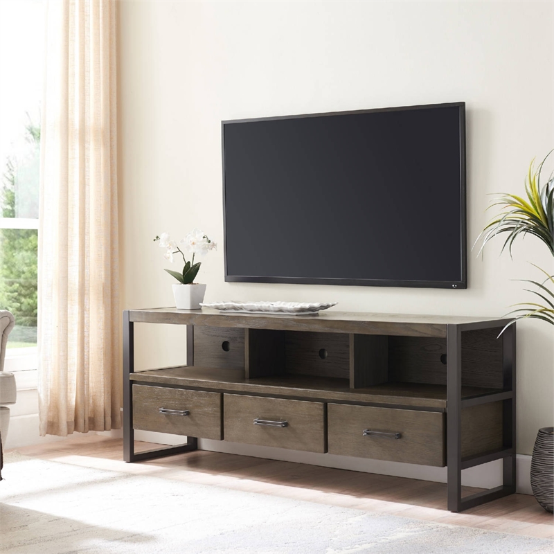 Bowery Hill Steel and Wood Smoke and Gunmetal Gray TV Stand Rectangular 32.25