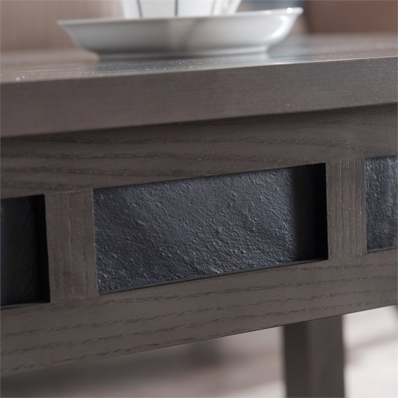 Bowery Hill Wood Wedge Table with Shelf in Smoke Gray/Black Slate