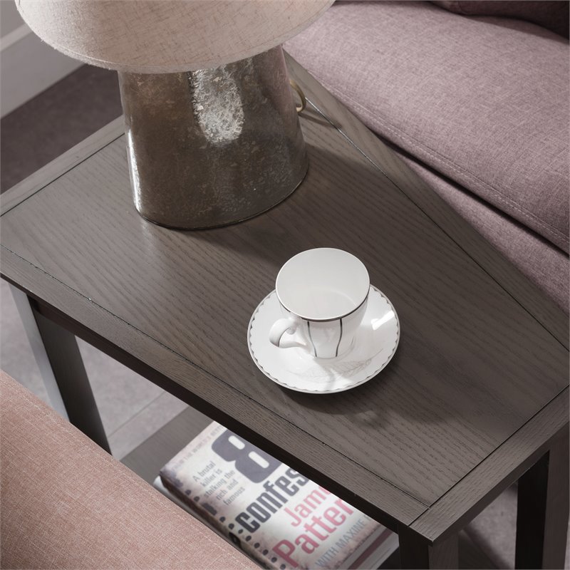Bowery Hill Wood Wedge Table with Shelf in Smoke Gray/Black Slate