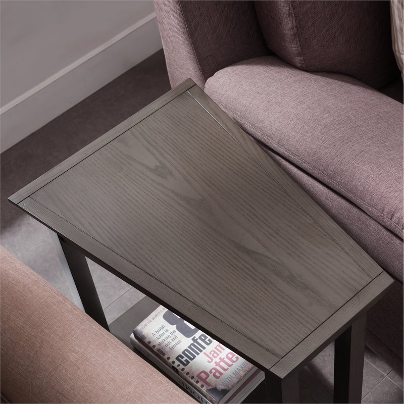 Bowery Hill Wood Wedge Table with Shelf in Smoke Gray/Black Slate