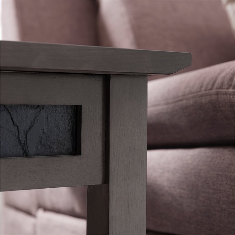 Bowery Hill Wood Wedge Table with Shelf in Smoke Gray/Black Slate