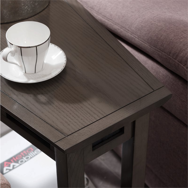 Bowery Hill Wood Wedge Table with Shelf in Smoke Gray/Black Slate