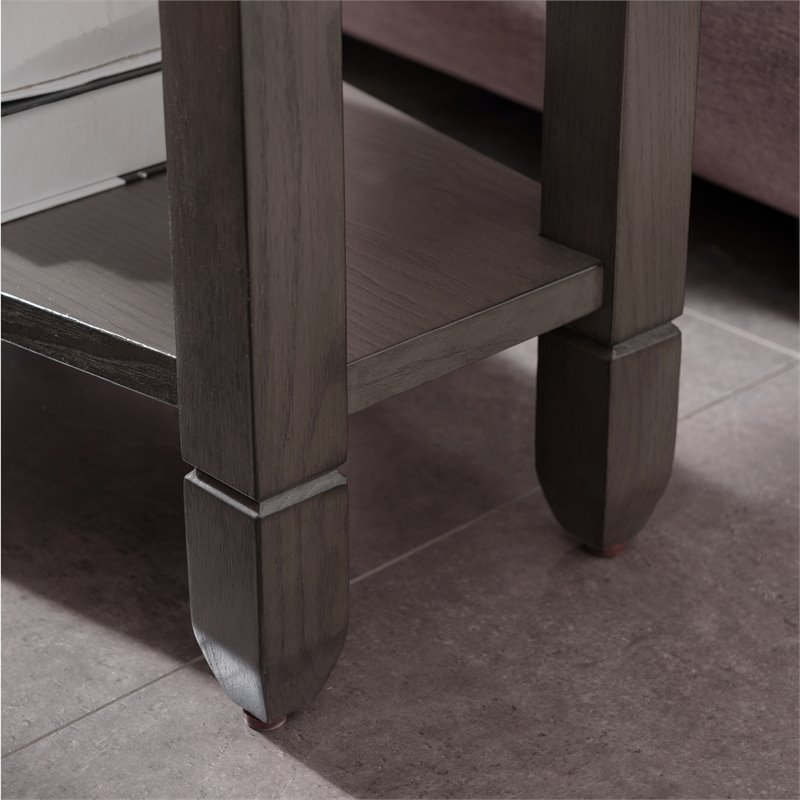 Bowery Hill Wood Wedge Table with Shelf in Smoke Gray/Black Slate