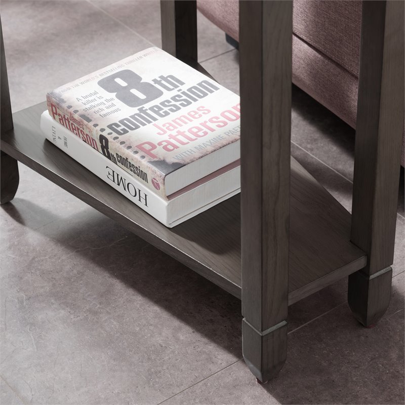 Bowery Hill Wood Wedge Table with Shelf in Smoke Gray/Black Slate