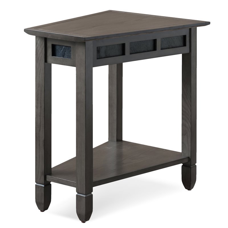 Bowery Hill Wood Wedge Table with Shelf in Smoke Gray/Black Slate