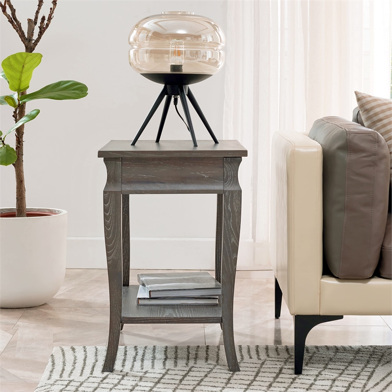 Bowery Hill Contemporary Solid Wood Narrow End Table in Washed Gray