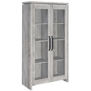 Bowery Hill Hollow Board Grey Curio Cabinet Rectangular Adjustable Shelves 69&quot