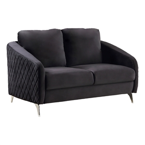Bowery Hill 19&quot Modern Velvet Upholstered Elegant Chic Loveseat Couch in Black