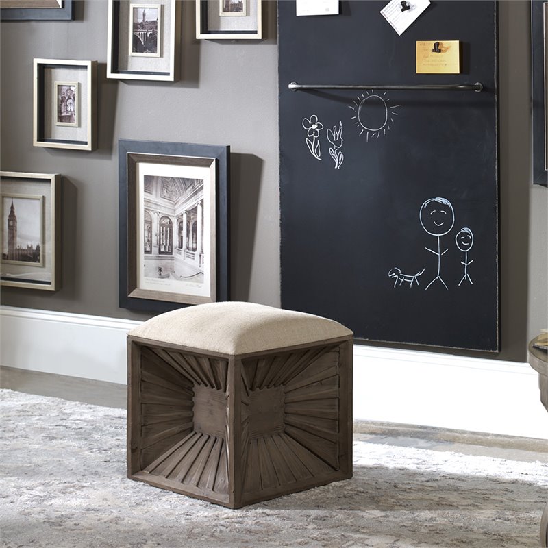 Bowery Hill Contemporary Wooden Ottoman in Natural