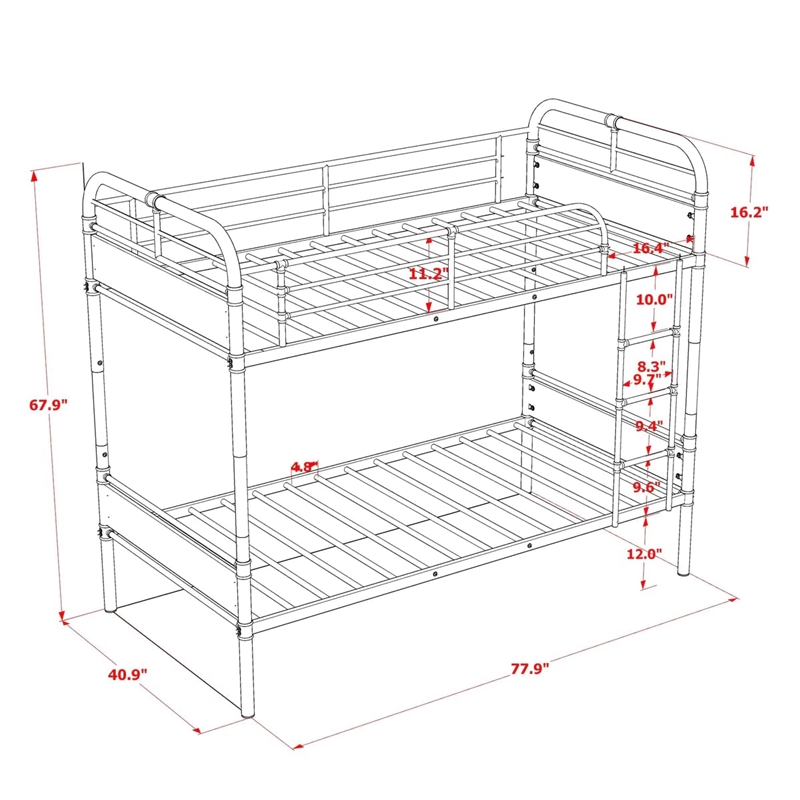 Bowery Hill Traditional Wood and Metal Bunk Bed in Black