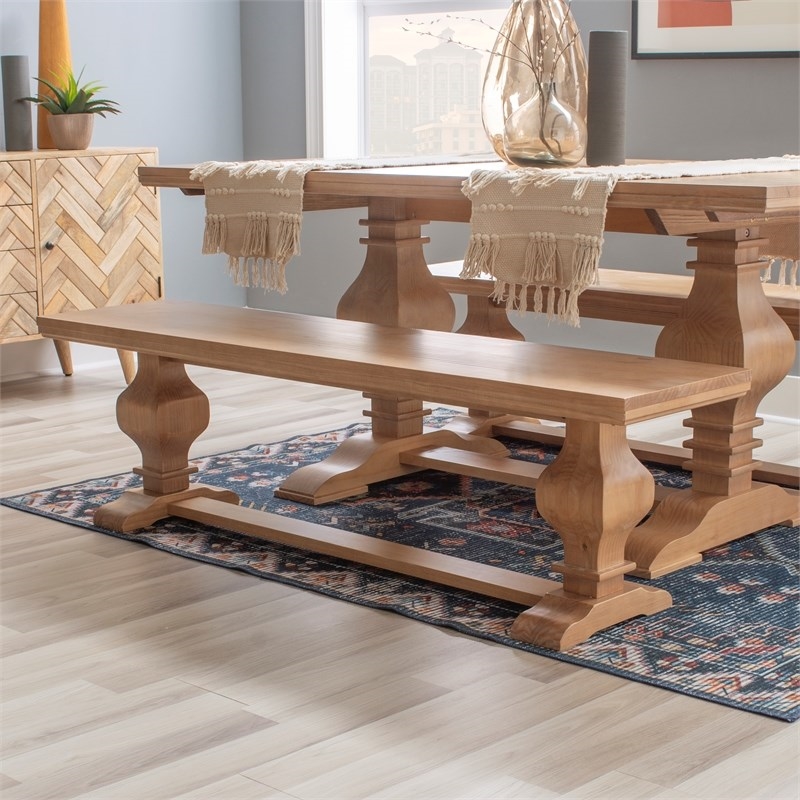 Bowery Hill Solid Pine Wood Rustic Honey Bench Rectangular Unassembled 63