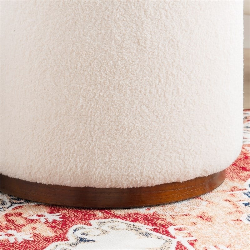 Bowery Hill Sherpa Fabric Upholstered Ottoman with Storage in Walnut Stained