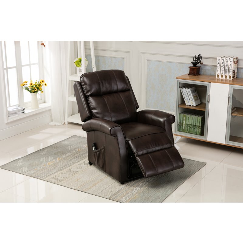 Bowery Hill Traditional Styled Faux Leather Lift Chair in Brown