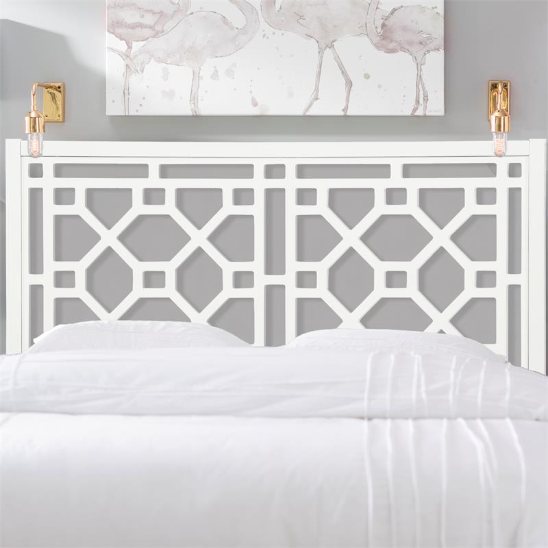 Bowery Hill Transitional Chippendale Wood Headboard - King in White