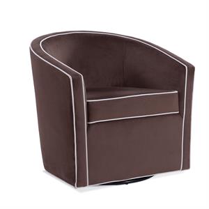 Bowery Hill Mid-Century Velvet with Cream Welt Barrel Swivel Chair in Brown