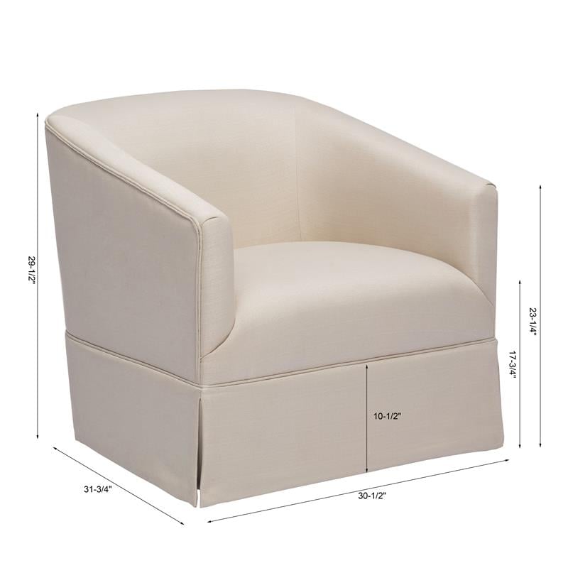 Bowery Hill Transitional Linen Fabric Skirted Swivel Accent Chair in White