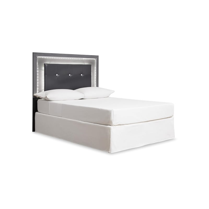 Bowery Hill Engineered Wood/Faux Leather Tufted Full LED Panel Headboard in Gray