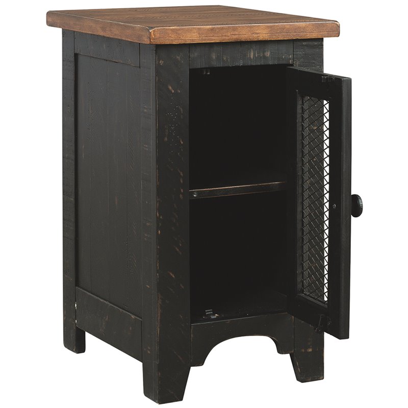 Bowery Hill Pine Wood Vintage Black and Brown Storage End Table Rectangular 25