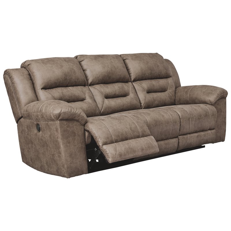 Bowery Hill Contemporary Fabric Power Reclining Sofa in Fossil