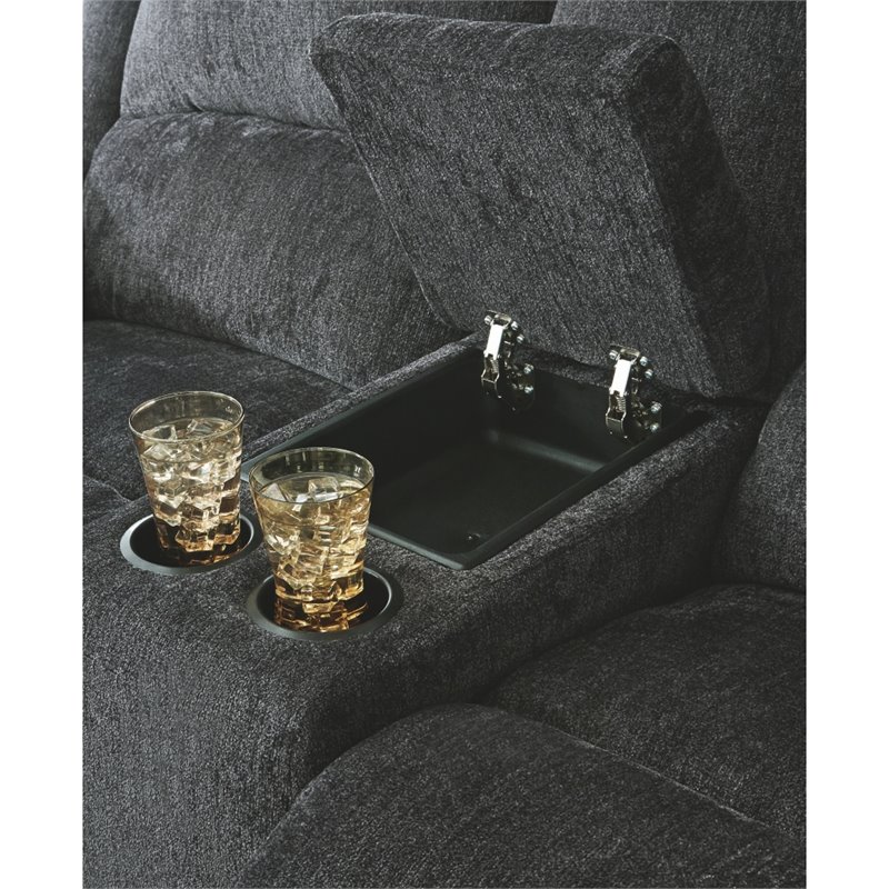 Bowery Hill Contemporary Reclining Loveseat with Console in Slate