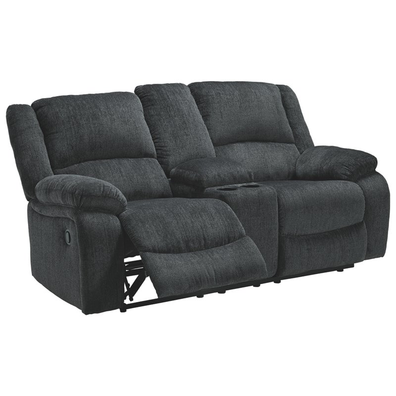 Bowery Hill Contemporary Reclining Loveseat with Console in Slate