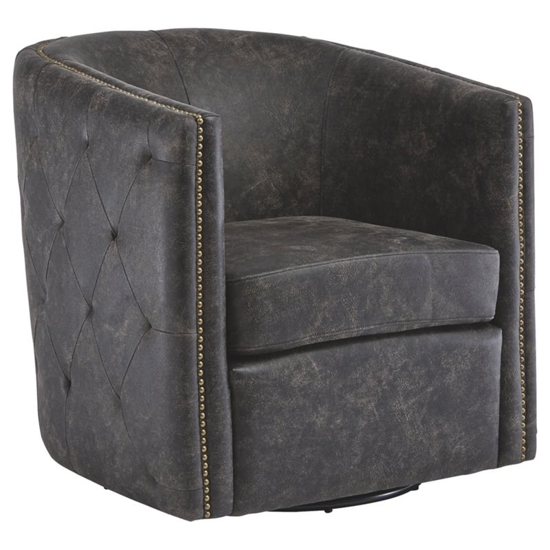 Bowery Hill Faux Leather Swivel Chair in Distressed Black Finish