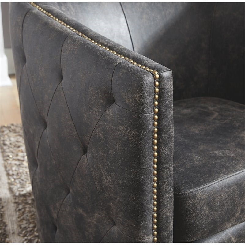 Bowery Hill Faux Leather Swivel Chair in Distressed Black Finish