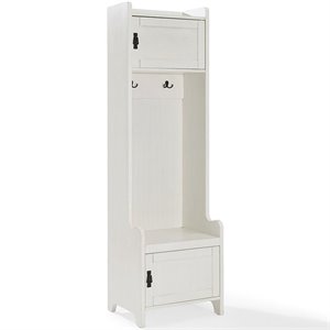 Bowery Hill Wood Hall Tree with 2 Cabinet Doors in Distressed White/Black