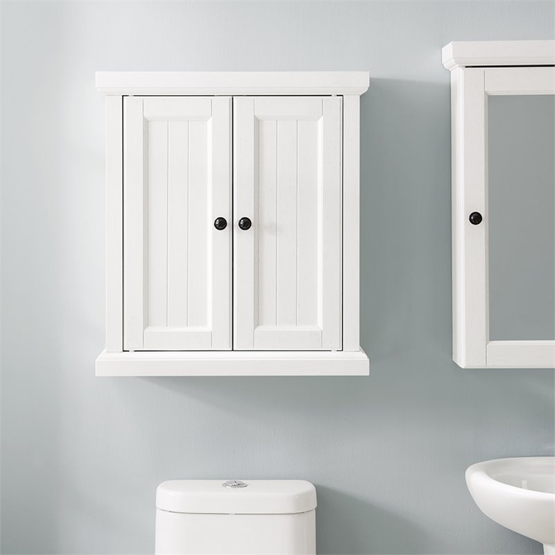 Bowery Hill 2-Door Coastal Wood Medicine Cabinet in Distressed White