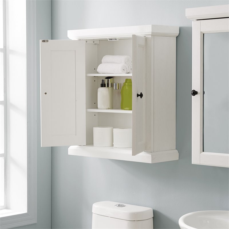 Bowery Hill 2-Door Coastal Wood Medicine Cabinet in Distressed White