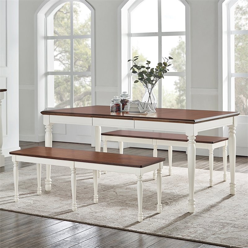 Bowery Hill 3-Piece Wood Butterfly Leaf Dining Set in Distressed White/Cherry