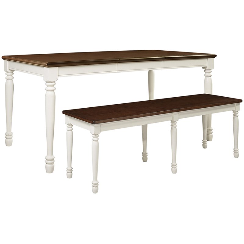 Bowery Hill 3-Piece Wood Butterfly Leaf Dining Set in Distressed White/Cherry