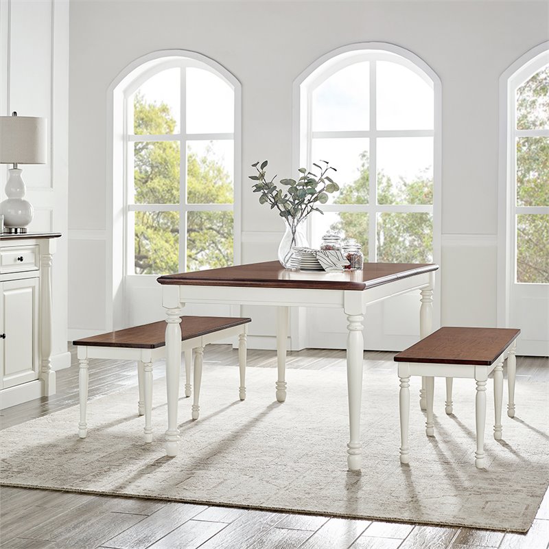 Bowery Hill 3-Piece Wood Butterfly Leaf Dining Set in Distressed White/Cherry
