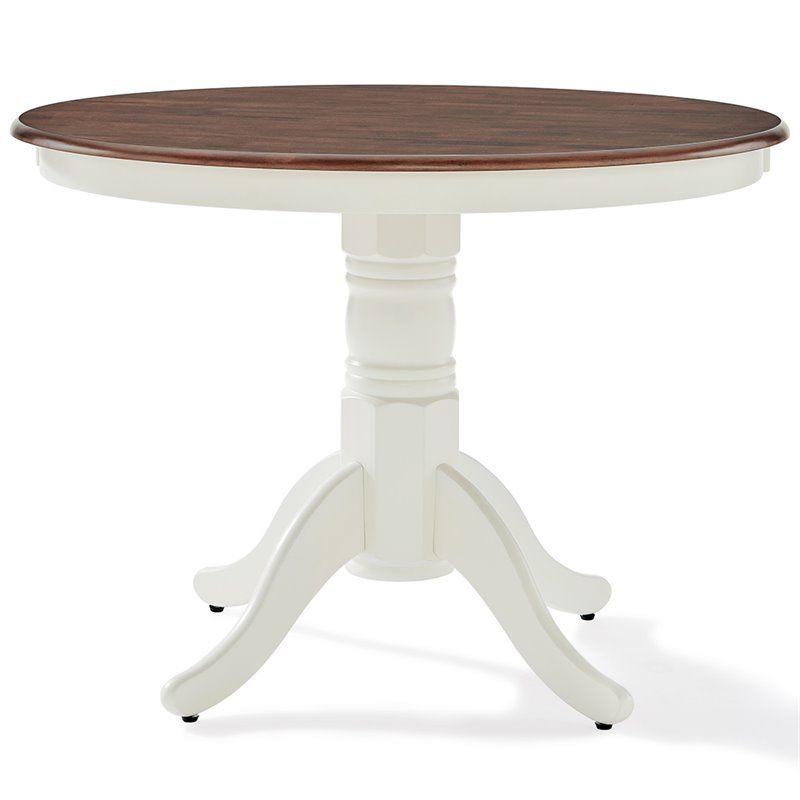 Bowery Hill Rubberwood Rubbed White/Rich Cherry Dining Table Round Classic Pedestal 42