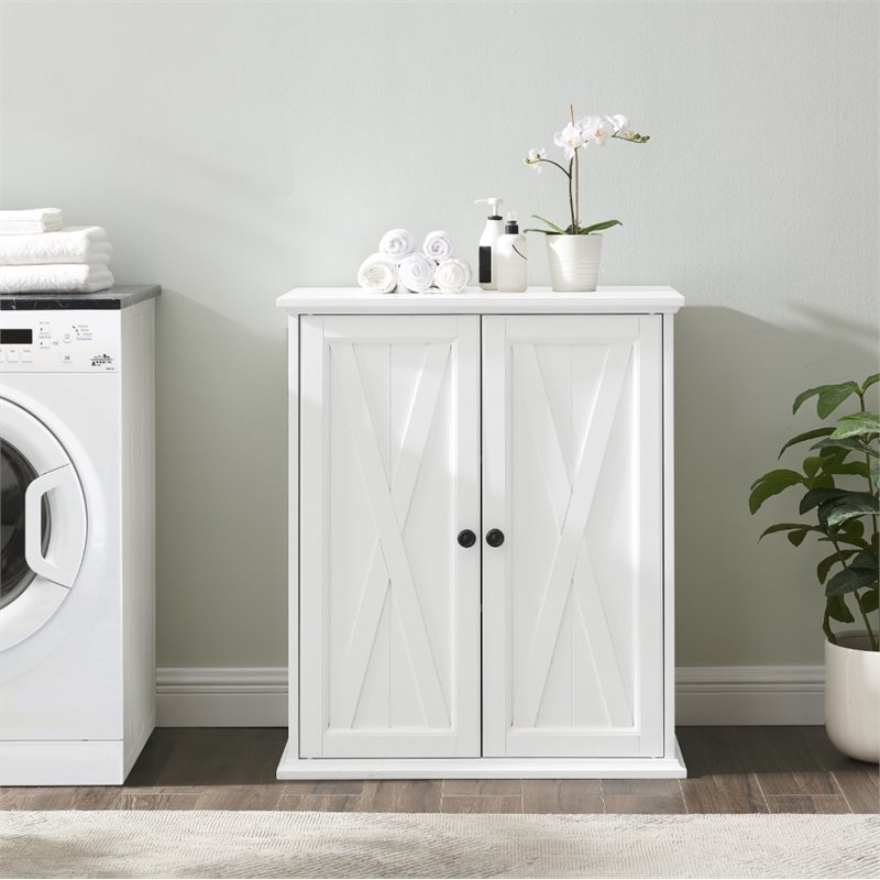 Bowery Hill 2-Door Stackable Modern Wood Pantry in Distressed White