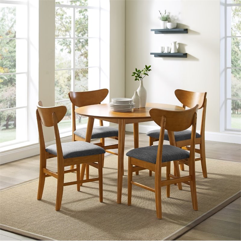 Bowery Hill 5-Piece Round Wood/Polyester Dining Set in Acorn Brown/Gray