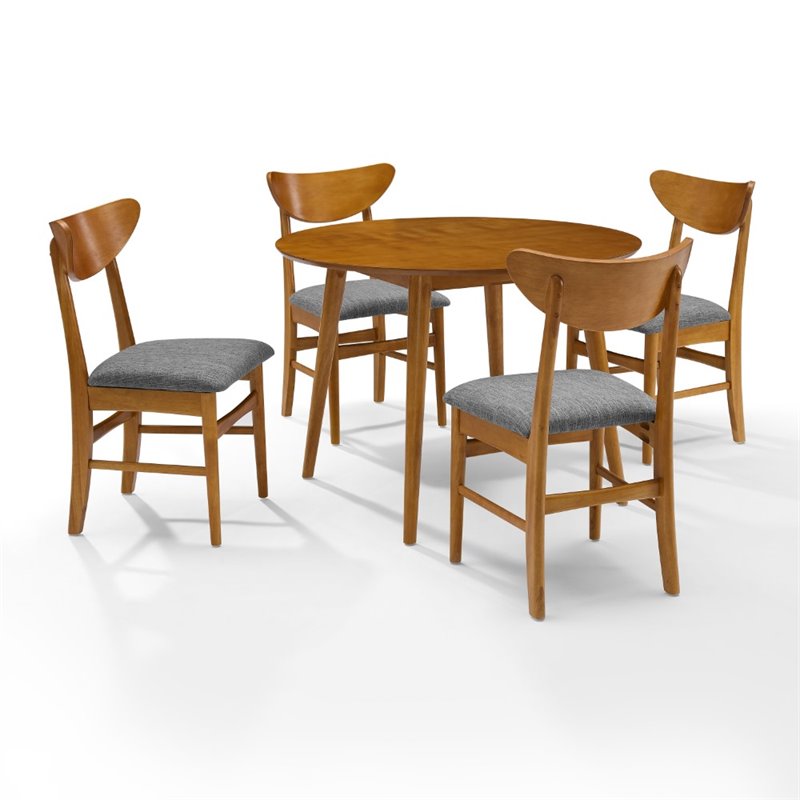 Bowery Hill 5-Piece Round Wood/Polyester Dining Set in Acorn Brown/Gray