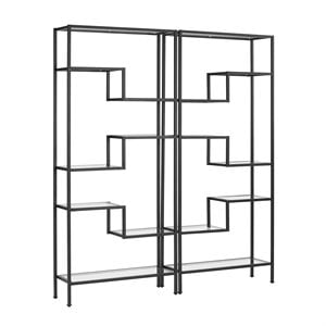 Bowery Hill 14-Shelf Modern Metal Etagere in Matte Black (Set of 2)