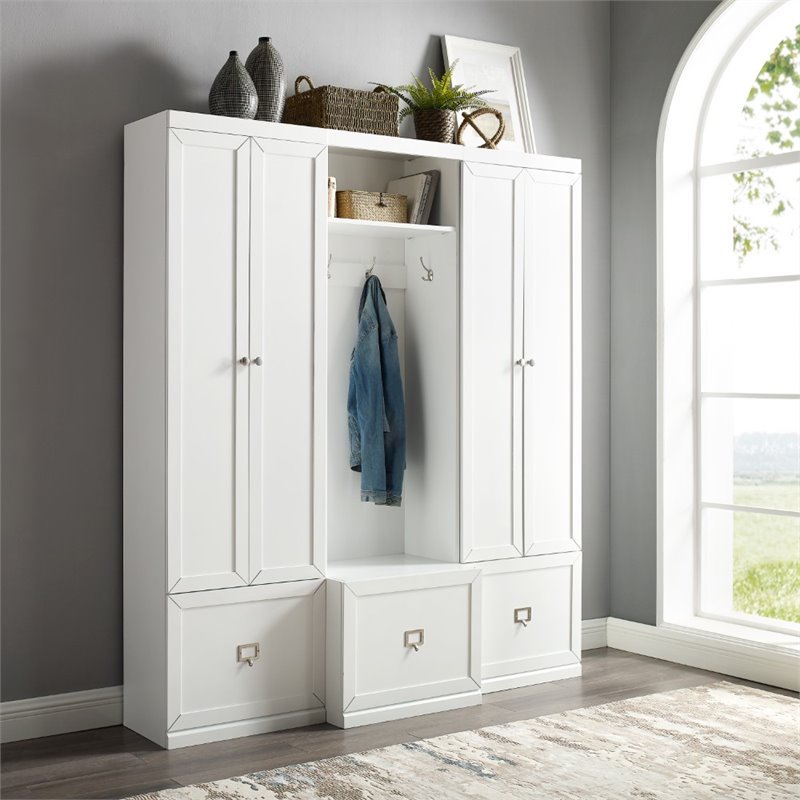 Bowery Hill MDF White Entryway Set Rectangular Modular 74