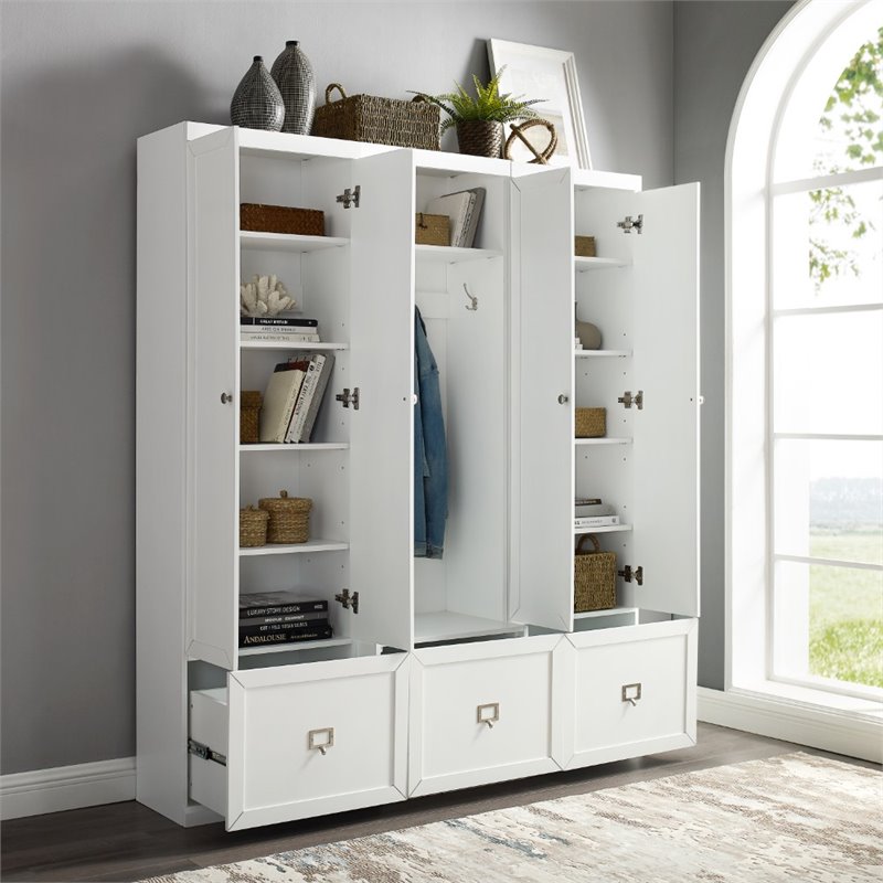 Bowery Hill MDF White Entryway Set Rectangular Modular 74