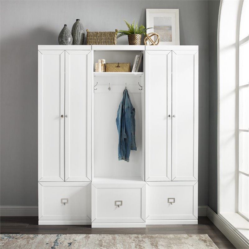 Bowery Hill MDF White Entryway Set Rectangular Modular 74