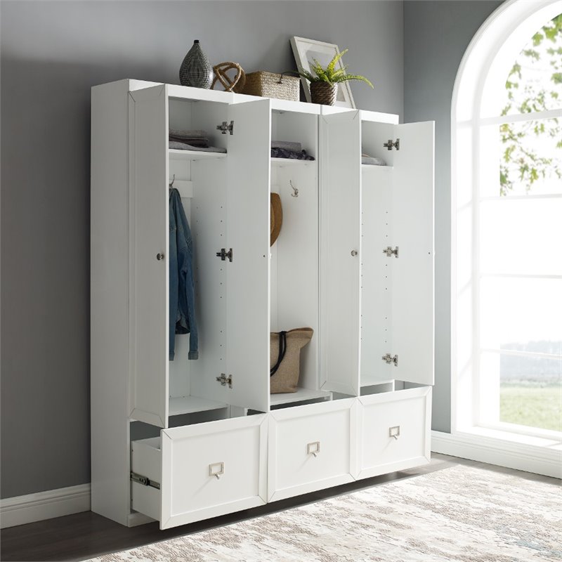 Bowery Hill MDF White Entryway Set Rectangular Modular 74