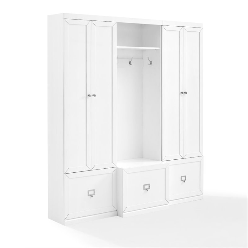 Bowery Hill MDF White Entryway Set Rectangular Modular 74