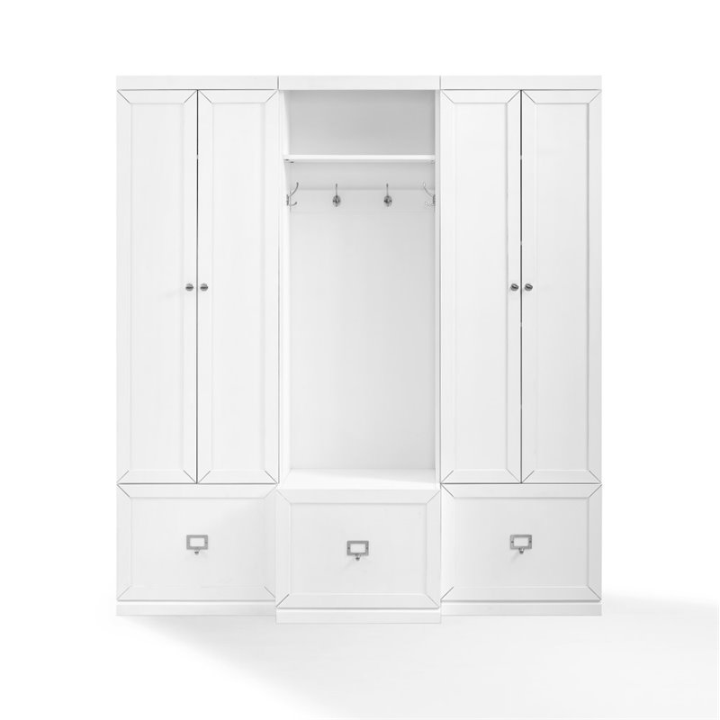 Bowery Hill MDF White Entryway Set Rectangular Modular 74